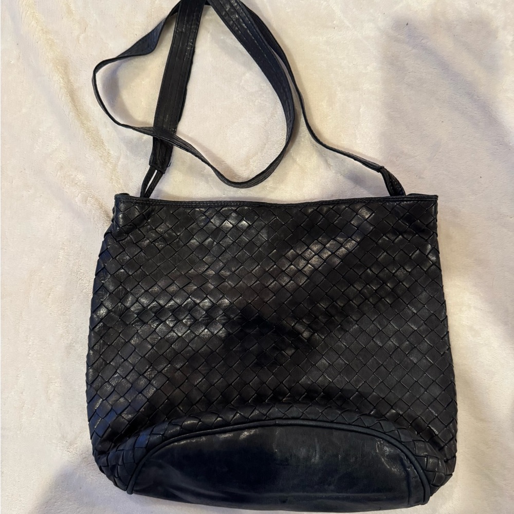 Vintage Bottega Veneta Black Woven Leather Shoulder/Crossbody Bag